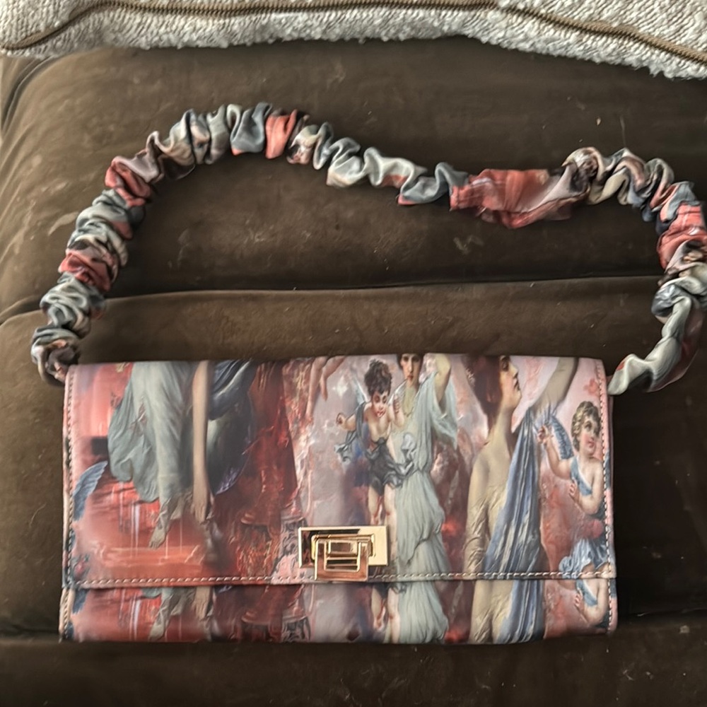 PrettyLittleThing Red and Blue Shoulder Bag with Artistic Print